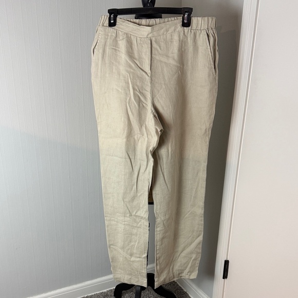 Ellen Tracy Women Tan Linen Pants size 12 with pockets - Picture 3 of 6